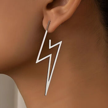 Silver Minimalist Lightning Strike Golden Earrings, 2 of 3