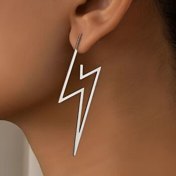 Silver Minimalist Lightning Strike Earrings, 2 of 3