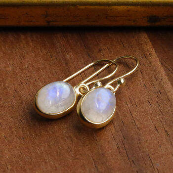 Gold Plated Moonstone Oval Earrings, 2 of 4