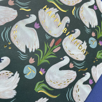 Elegant Swan Pattern 'Happy Birthday' Card, 2 of 2