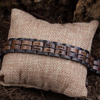 Kyoto Engraved Stainless Steel And Walnut Wood Bracelet, 7 of 7