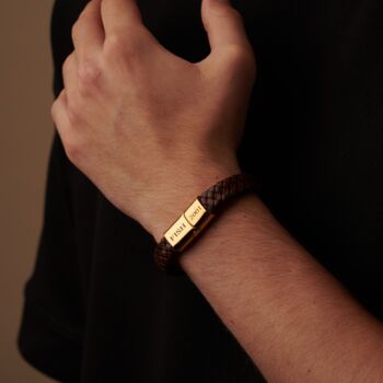 Personalised Brown Leather Bracelet Mens Gift Ideas, 3 of 12