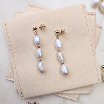 Cleo Pearl Bridal Drop Earrings, 3 of 3