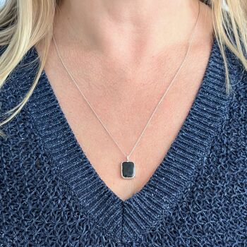 'The Rectangle' Black Tourmaline Sterling Silver Necklace, 3 of 8