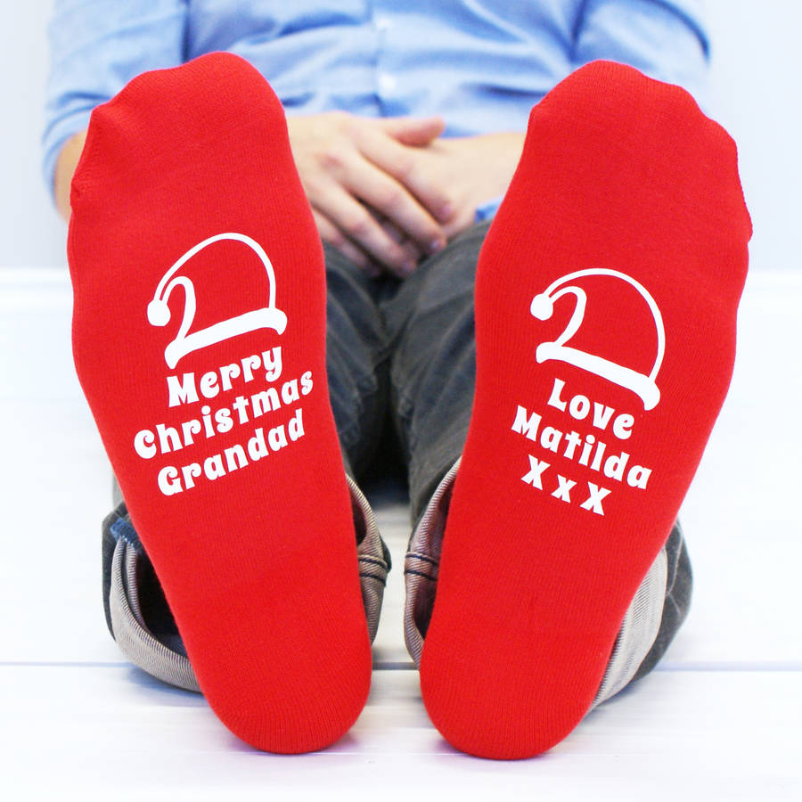 personalised mens christmas santa hat socks by sparks and daughters ...