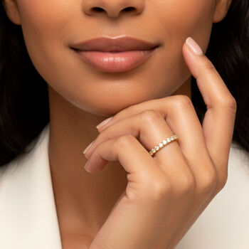Women's 18k Gold Thin Eternity Ring With Round Stones, 4 of 4