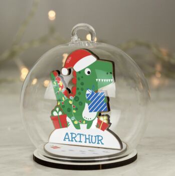 Personalised Wooden Dinosaur Glass Bauble, 4 of 4