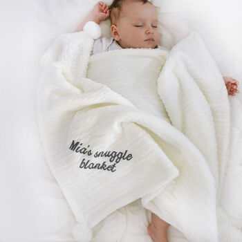 Personalised White Cable Knit Pom Pom Blanket, 5 of 8