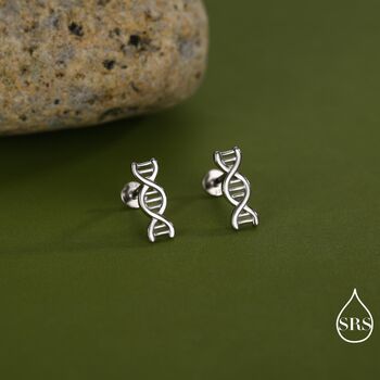 Dna Molecular Structure 16 G Flat Back Earrings In Sterling Silver, 4 of 11