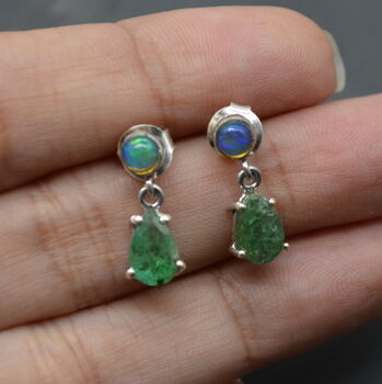 Opal Emerald Earrings: Gold, Silver, May Birthstone, 6 of 8