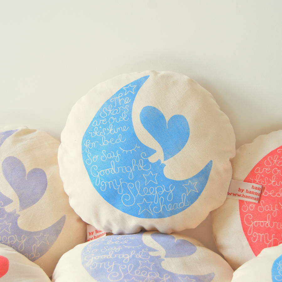 Moon Cushion Block Printed By Hand By Hannah Madden