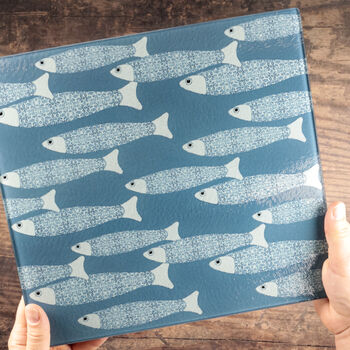 Teal Blue Ocean Shoal Chopping Board Heatproof Trivet, 7 of 9