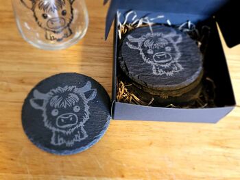 Highland Cow Slate Coaster Set, 2 of 3