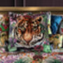 Totem Tiger And Tropical Flowers Luxury Velvet Square Cushion, thumbnail 1 of 7