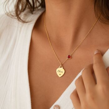 Personalised Birthstone Heart Pendant Necklace With Name Symbol, 6 of 8