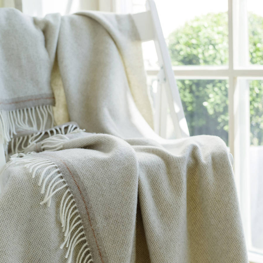 beige, silver cashmere merino wool throw everest square by woolme