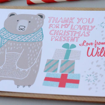 12 Personalised Christmas Bear Thank You Cards, 4 of 4
