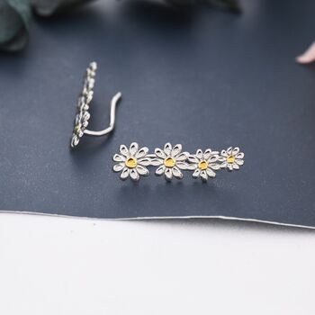 Gold Pistil Daisy Flower Crawler Earrings, 6 of 10