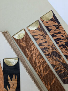 Personalised Bamboo Print Leather And Brass Bookmark, 5 of 7