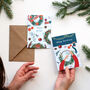 Pack Of Six Wreath Making Illustrated Christmas Cards, thumbnail 3 of 4