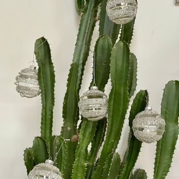 Clear Glass Christmas Bauble With Beads, 3 of 5