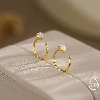 Tiny Opal Huggie Hoop Threader Earrings In Sterling Silver, 6 of 12