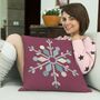 Red Patchwork Snowflake Cushion, thumbnail 1 of 7