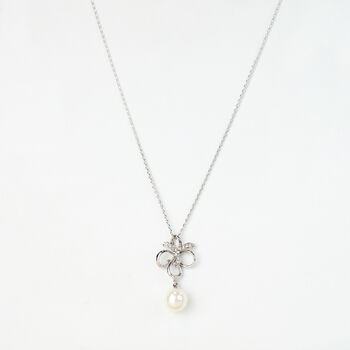 Crystal Bow And Pearl Pendant Necklace, 2 of 3