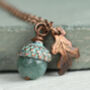 Verdigris Teal Gemstone Acorn Necklace, thumbnail 1 of 12