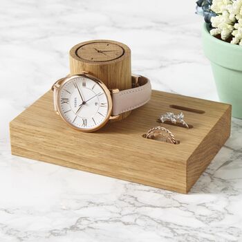 Personalised Ladies Watch Stand In Solid Oak, 5 of 9