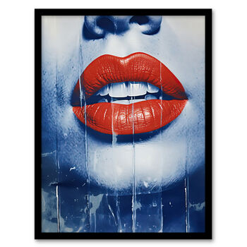 Lipstick Love Modern Blue Red Bedroom Wall Art Print, 5 of 6
