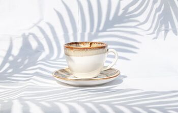 Beige Tea Cup With Saucer Handmade Porcelain Drip Glaze, 2 of 6