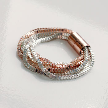 Silver And Rose Gold Magnetic Clasp Bracelet By Baronessa Silver And Rose Gold Magnetic Clasp Bracelet