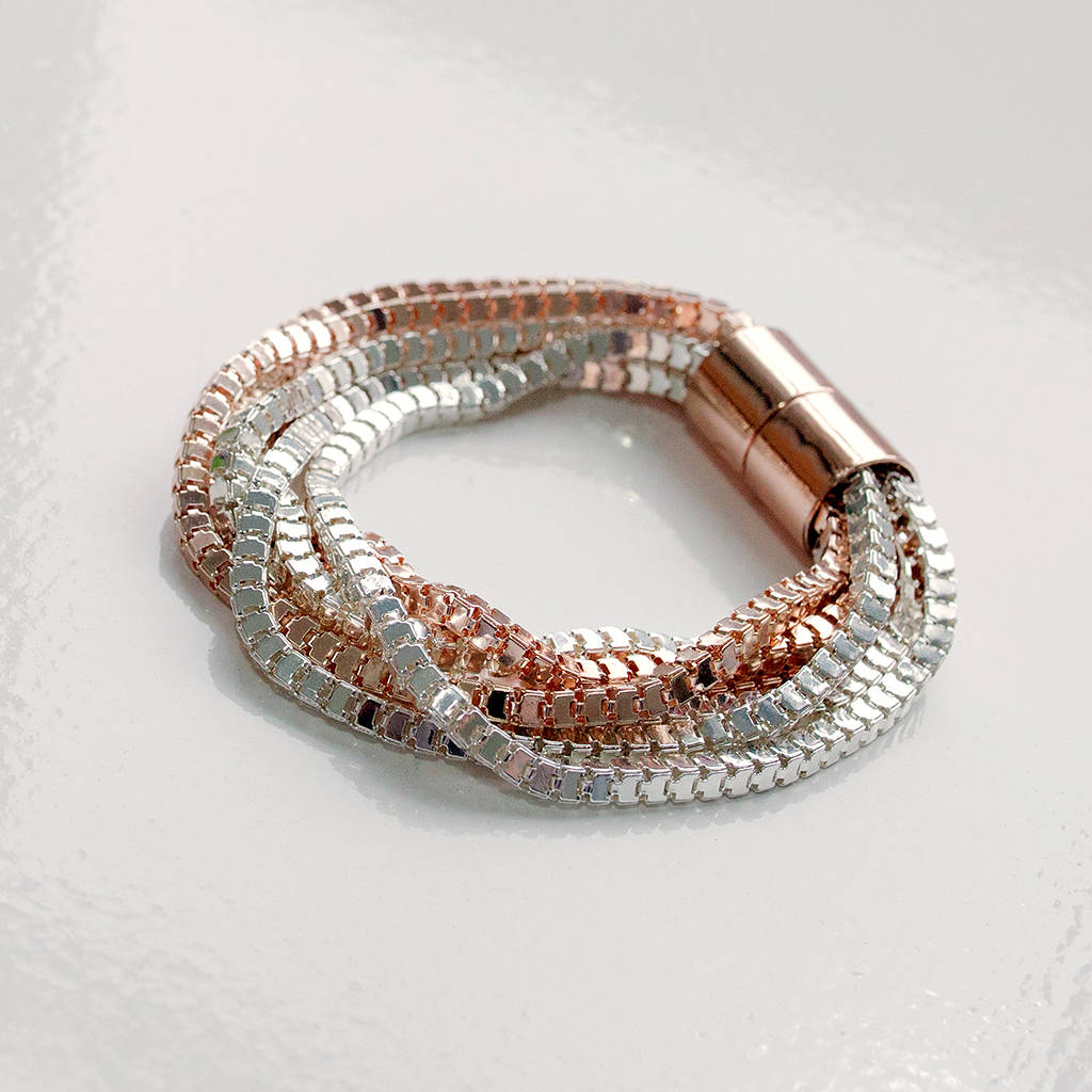 Silver And Rose Gold Clasp Bracelet By Baronessa