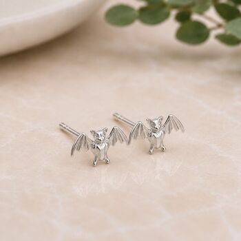 Sterling Silver Bat Stud Earrings, 3 of 7