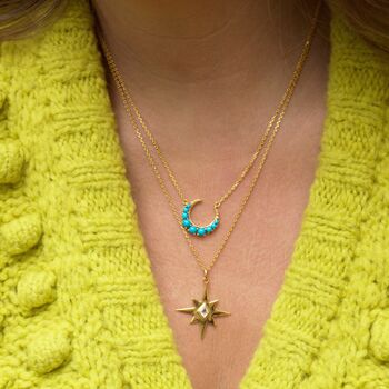 Turquoise Crescent Moon Necklace In Gold Vermeil, 4 of 4