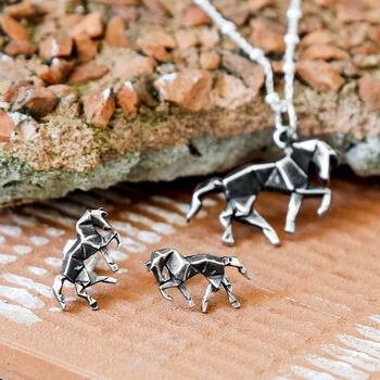 Sterling Silver Origami Horse Necklace, 6 of 7