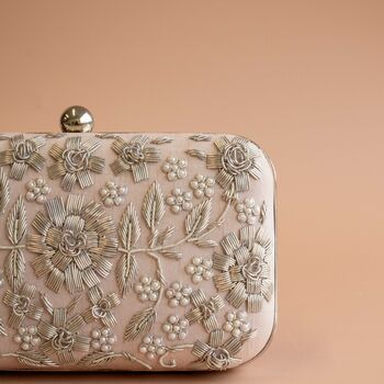 Asha, Nude Pink, Silver Embroidered Clutch, 4 of 5