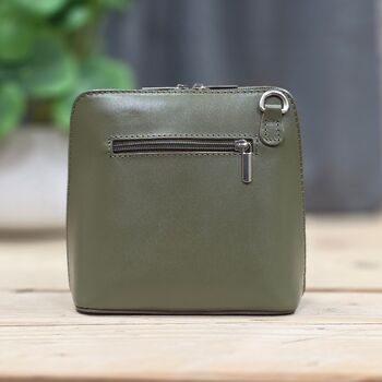 Leather Cross Body Handbag In Olive Green, 2 of 3