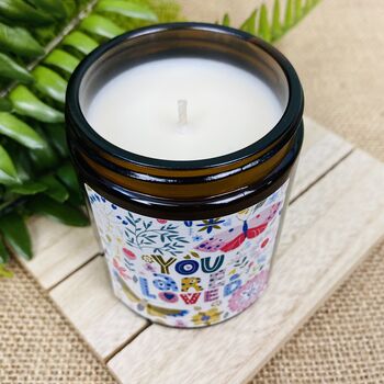 Botanical You Are Loved Valentines Galentines Candle, 3 of 4