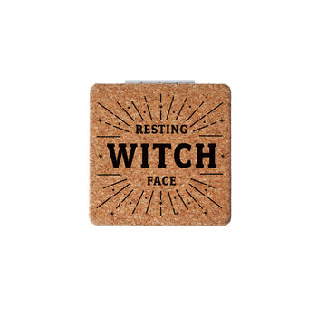 Cork Compact Mirror 'Resting Witch Face' In Gift Box, 2 of 2