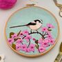 Cherry Blossom And Long Tailed Tit Embroidery Kit, thumbnail 1 of 9