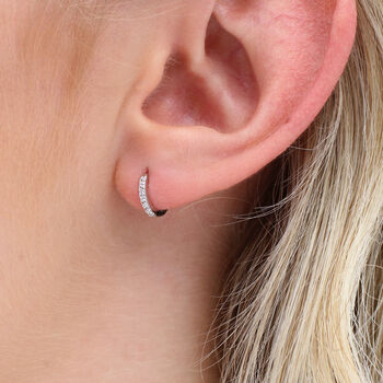 Sterling Silver And Crystal Mini Huggie Hoop Earrings, 2 of 6
