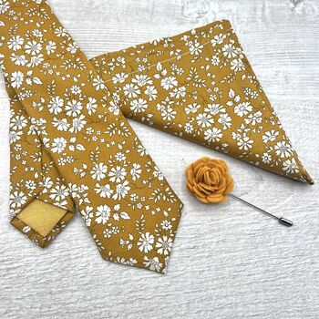 Liberty Capel Mustard Handmade Personalised Wedding Tie Adults And Childs, 5 of 5