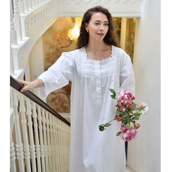 Ladies White Nightdress With Broderie Anglaise 'Eliza', 5 of 5