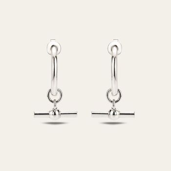 Silver T Bar Hoop Earrings, 2 of 3