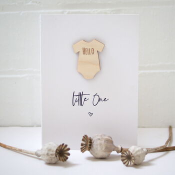 New Baby Card Hello Little One Wooden Babygrow, 5 of 5