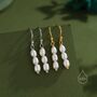 Oval Pearl Trio Drop Hook Earrings In Sterling Silver, thumbnail 4 of 11