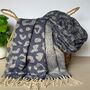 Leopard Print Blanket Scarf In Navy Blue, thumbnail 1 of 4