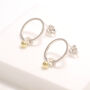 Silver Circle Stud Earrings With Dangling Gold Ball, thumbnail 3 of 6